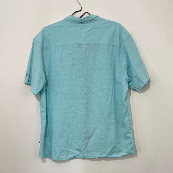 Kuhl Linen Blend Button Down Shirt Mens XL Light Blue Short Sleeve Summer Beach - Picture 2 of 7